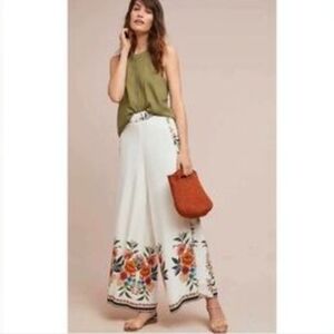 Farm Rio Melila Pants White Floral Wide Leg Lined